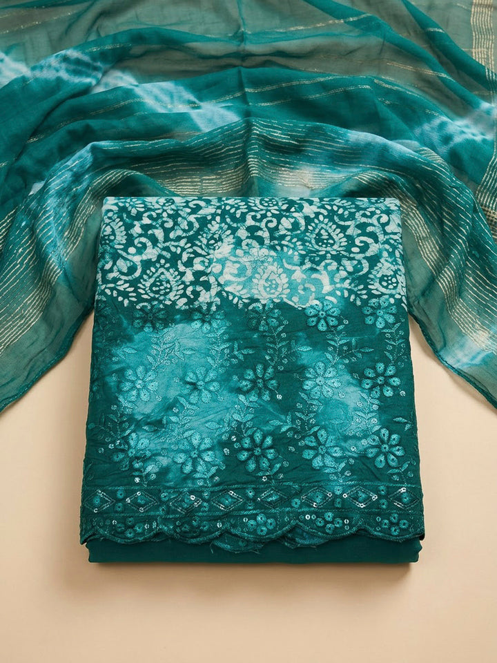 Rama Green Cotton Blend Embroidered Unstitched Dress Material