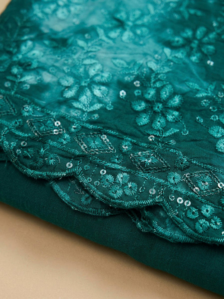 Rama Green Cotton Blend Embroidered Unstitched Dress Material