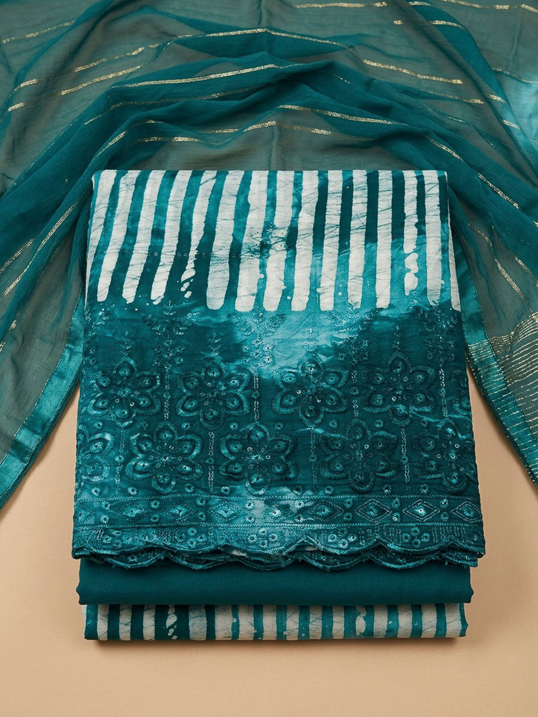 Rama Green Cotton Blend Printed Unstitched Dress Material