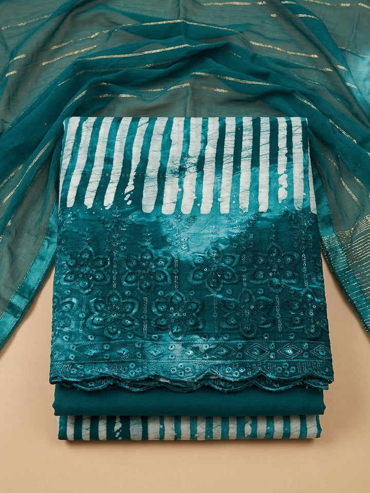 Rama Green Cotton Blend Printed Unstitched Dress Material
