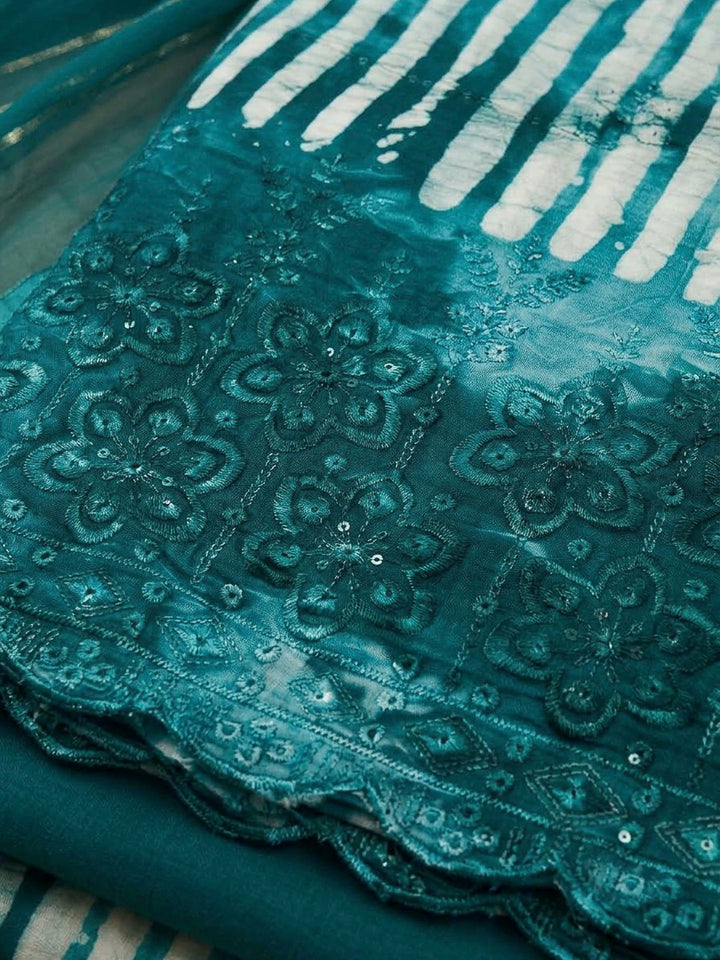 Rama Green Cotton Blend Printed Unstitched Dress Material