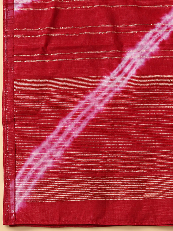 Red Cotton Blend Printed Unstitched Dress Material