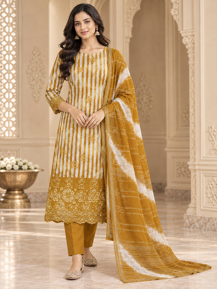 Rust Cotton Blend Printed Unstitched Dress Material