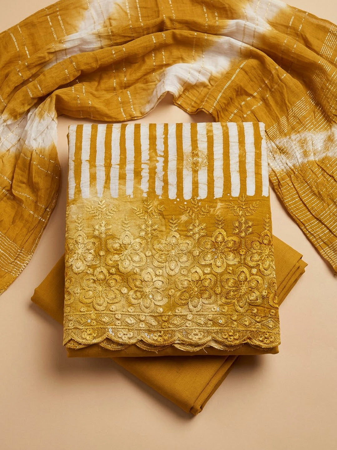 Rust Cotton Blend Printed Unstitched Dress Material