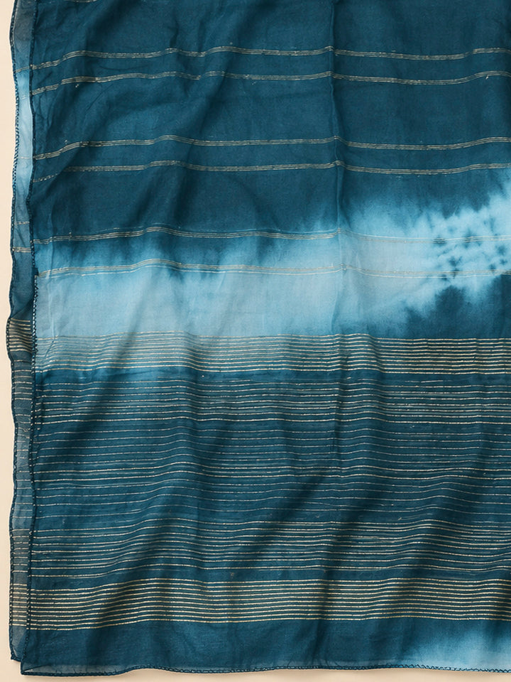 Blue Cotton Blend Embroidered Unstitched Dress Material