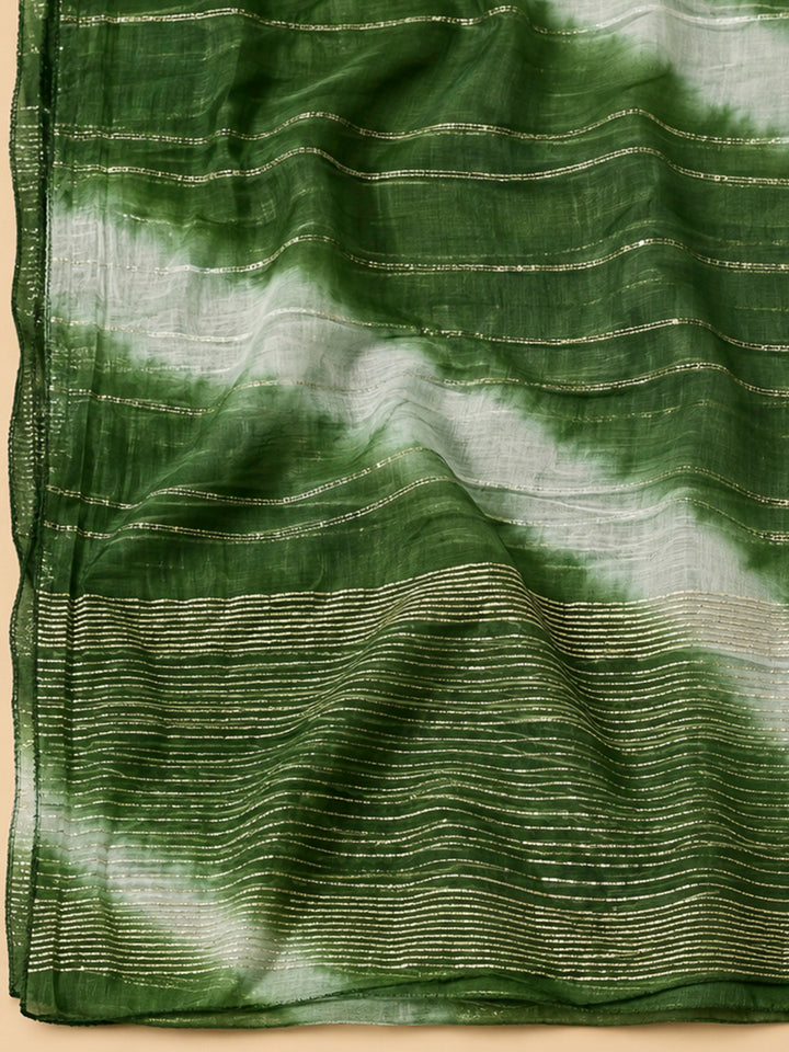Bottle Green Cotton Blend Embroidered Unstitched Dress Material