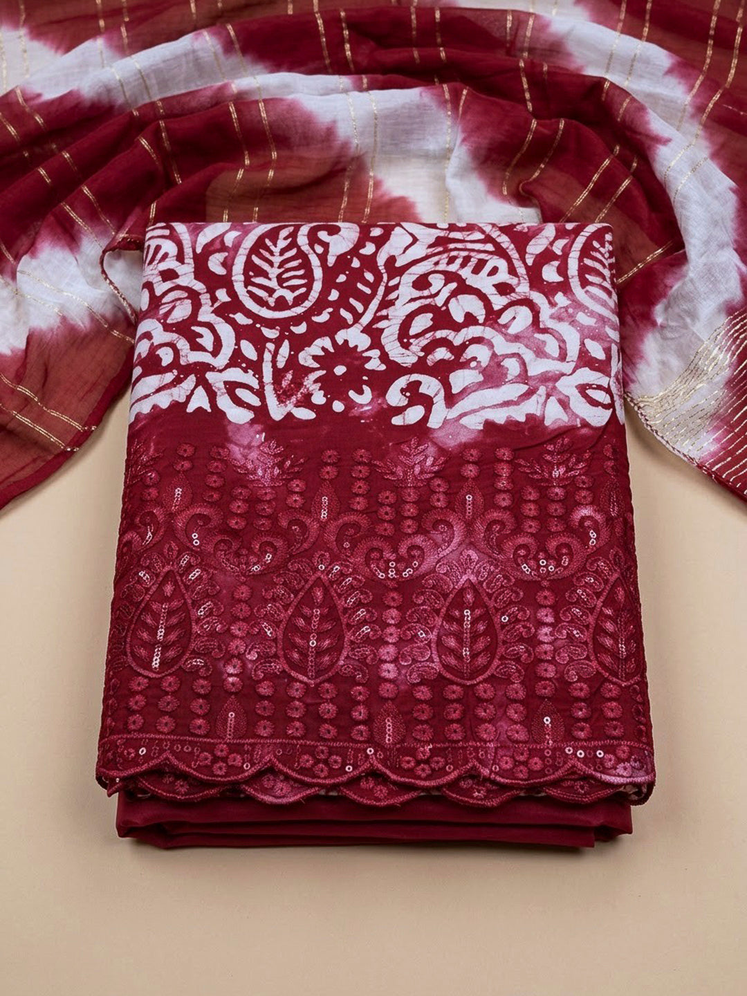 Onion Pink Cotton Blend Embroidered Unstitched Dress Material