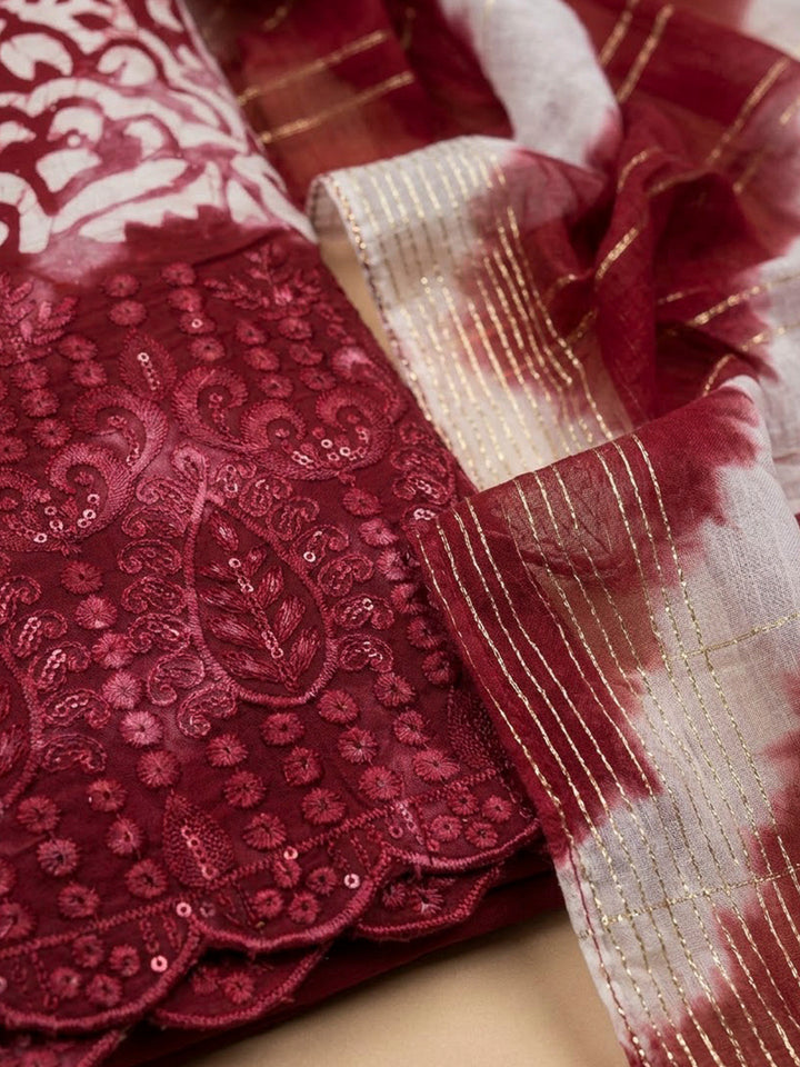 Onion Pink Cotton Blend Embroidered Unstitched Dress Material