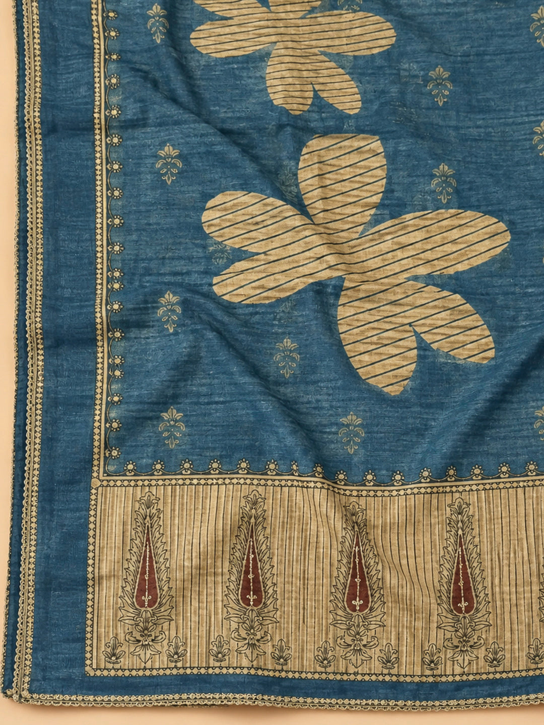 Blue Chanderi Embroidered Unstitched Dress Material