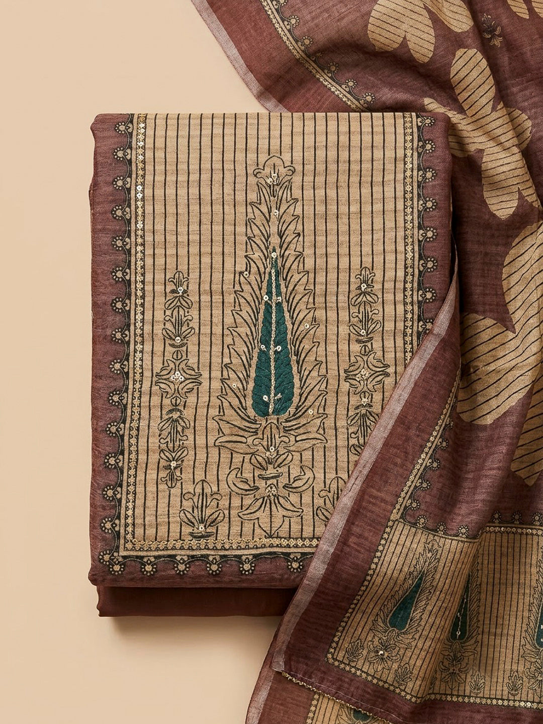 Onion Pink Chanderi Embroidered Unstitched Dress Material