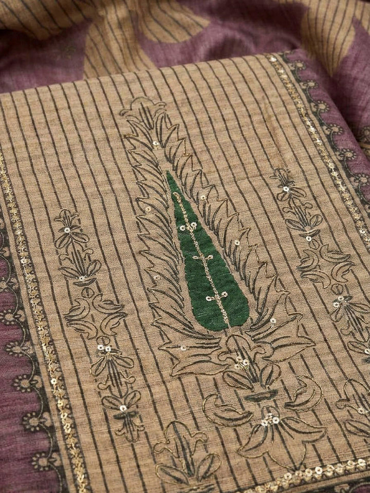 Purple Chanderi Embroidered Unstitched Dress Material