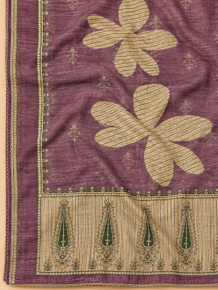 Purple Chanderi Embroidered Unstitched Dress Material