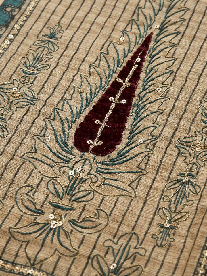 Rama Green Chanderi Embroidered Unstitched Dress Material