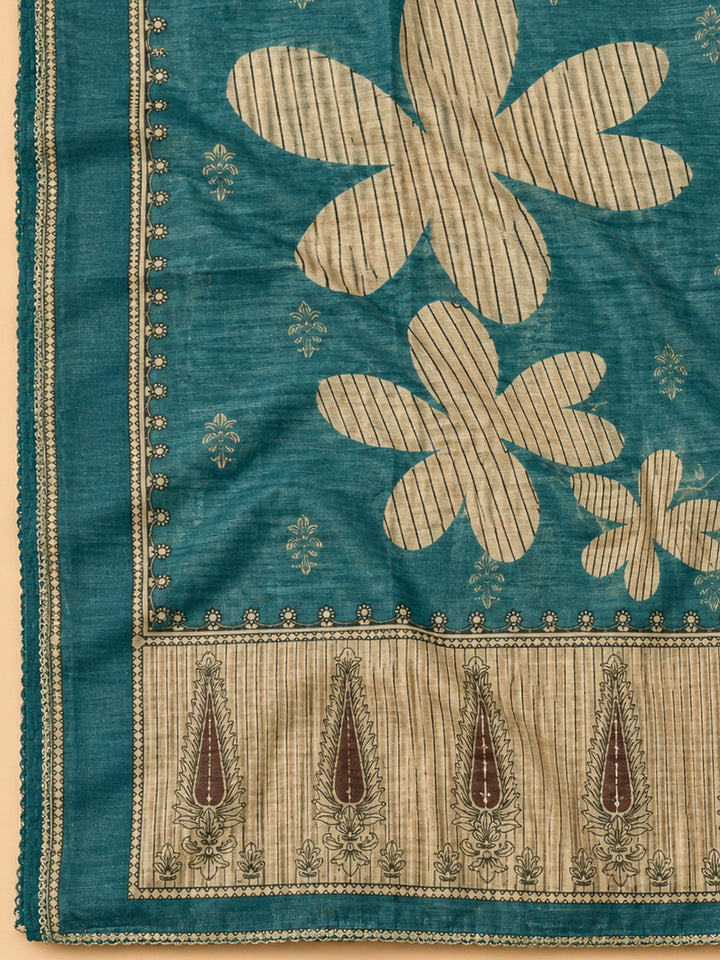 Rama Green Chanderi Embroidered Unstitched Dress Material