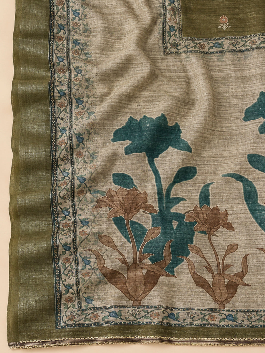 Mehndi Chanderi Embroidered Unstitched Dress Material
