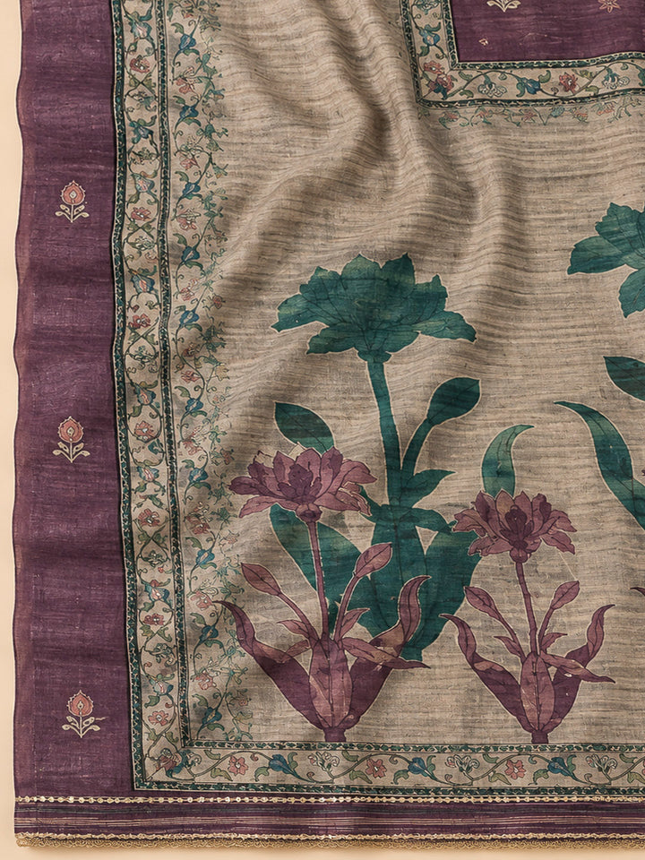 Purple Chanderi Embroidered Unstitched Dress Material