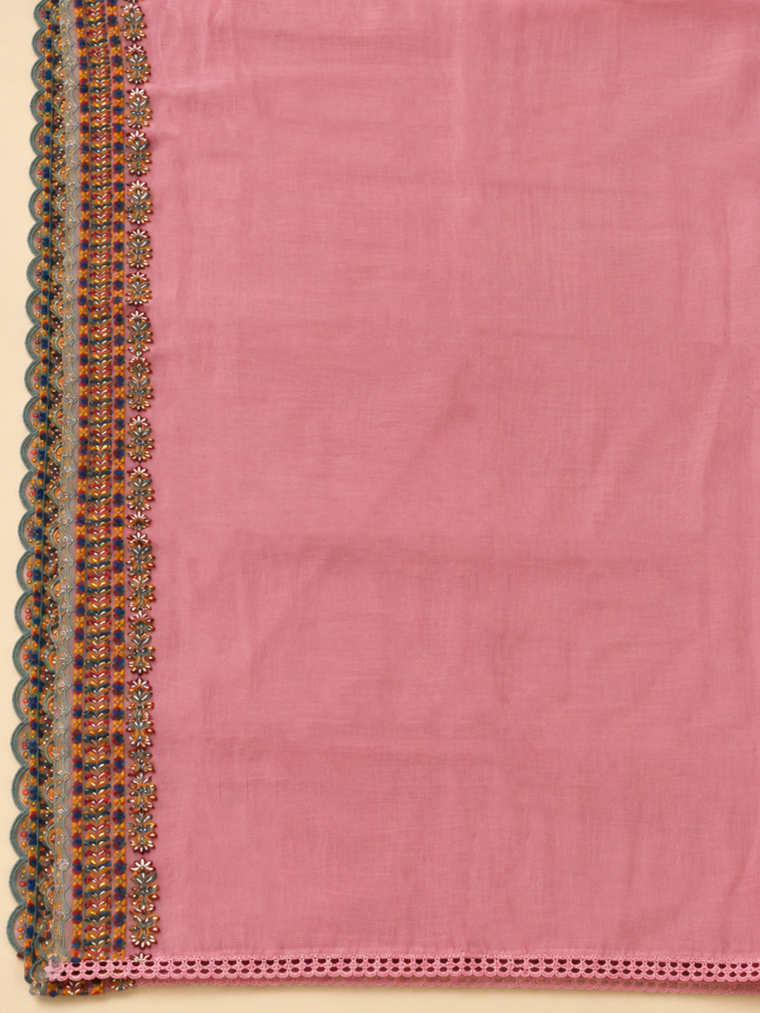 Onion-Pink Cotton Blend Embroidered Unstitched Dress Material