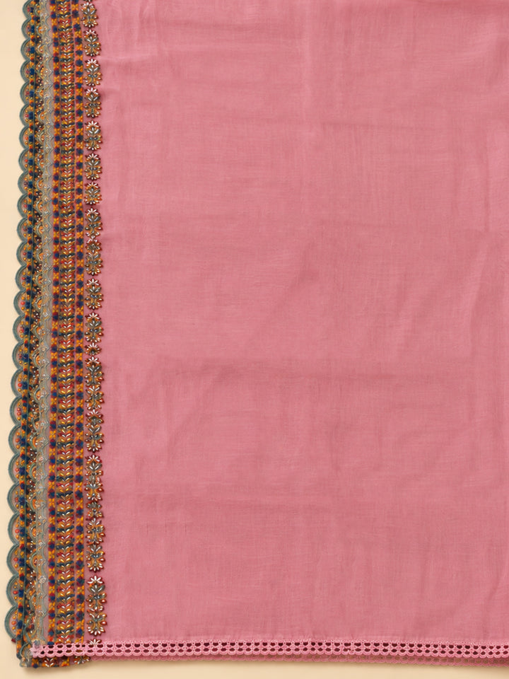 Onion-Pink Cotton Blend Embroidered Unstitched Dress Material
