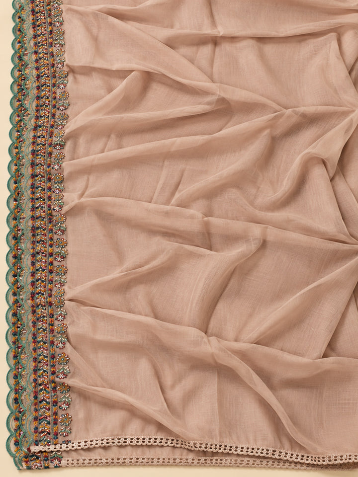 Peach Cotton Blend Embroidered Unstitched Dress Material