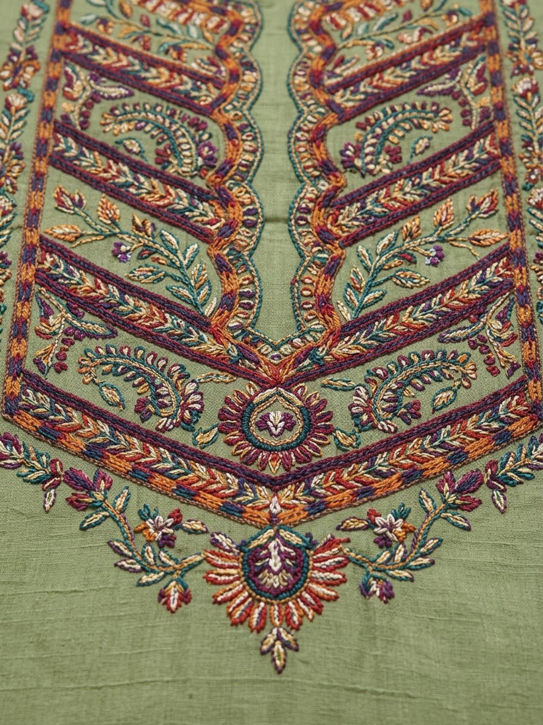 Pista-Green Cotton Blend Embroidered Unstitched Dress Material