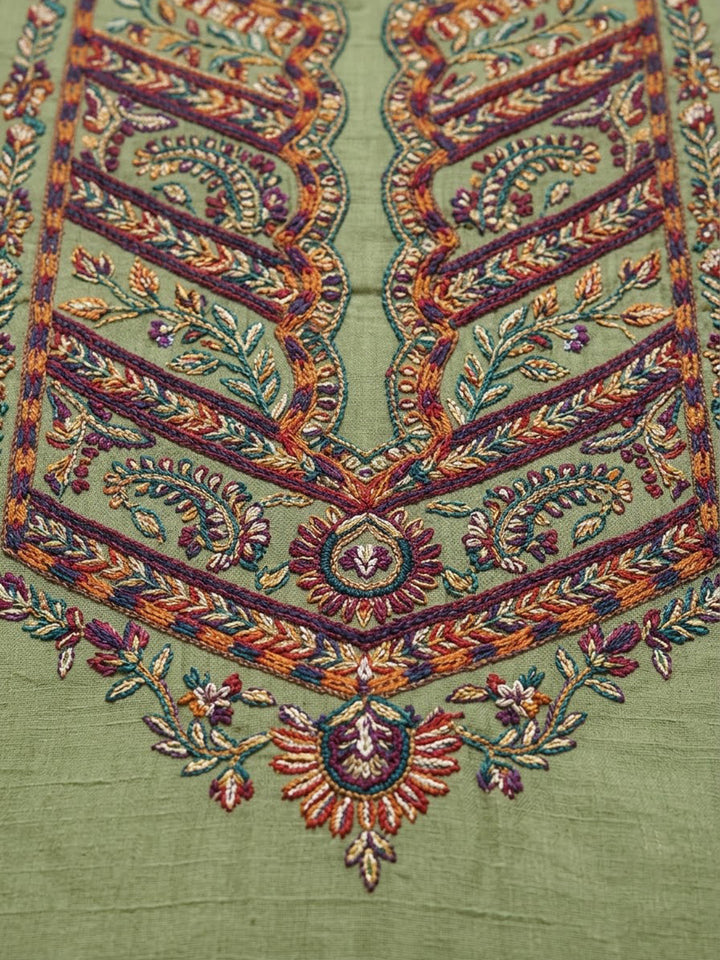 Pista-Green Cotton Blend Embroidered Unstitched Dress Material