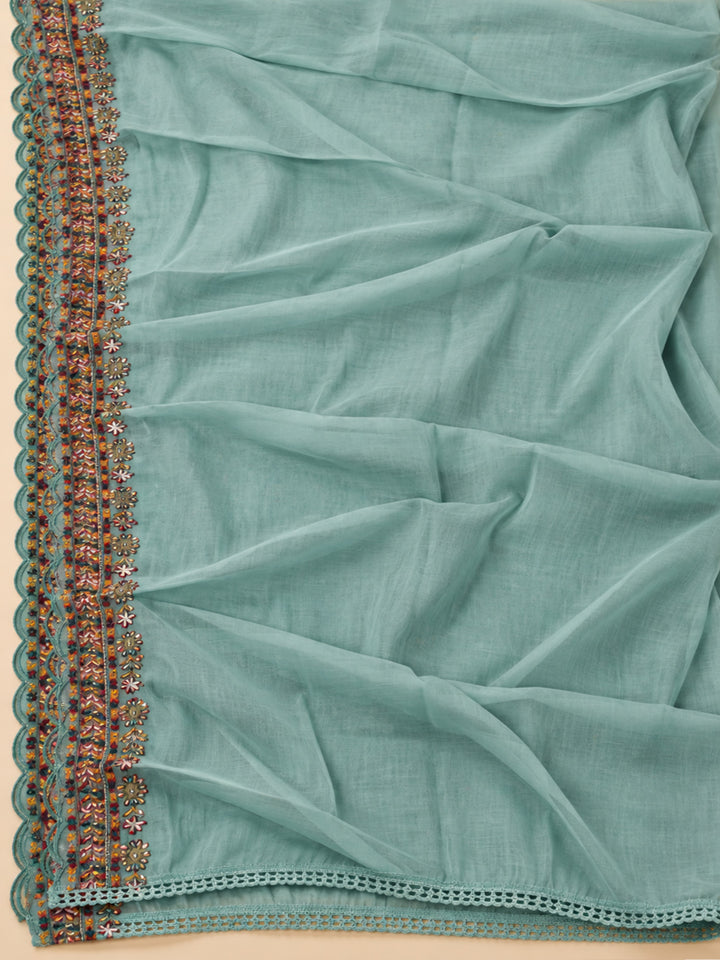 Sea-Green Cotton Blend Embroidered Unstitched Dress Material