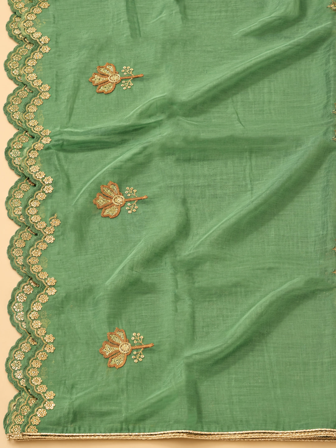 Aqua-Green Chanderi Embroidered Unstitched Dress Material