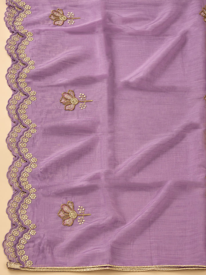 Purple Chanderi Embroidered Unstitched Dress Material
