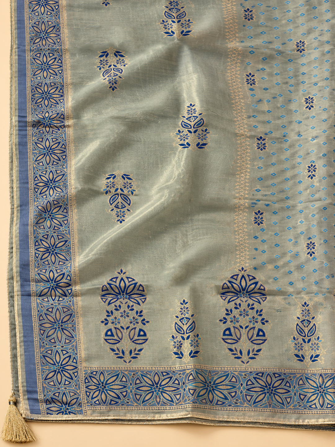 Blue Chanderi Embroidered Unstitched Dress Material