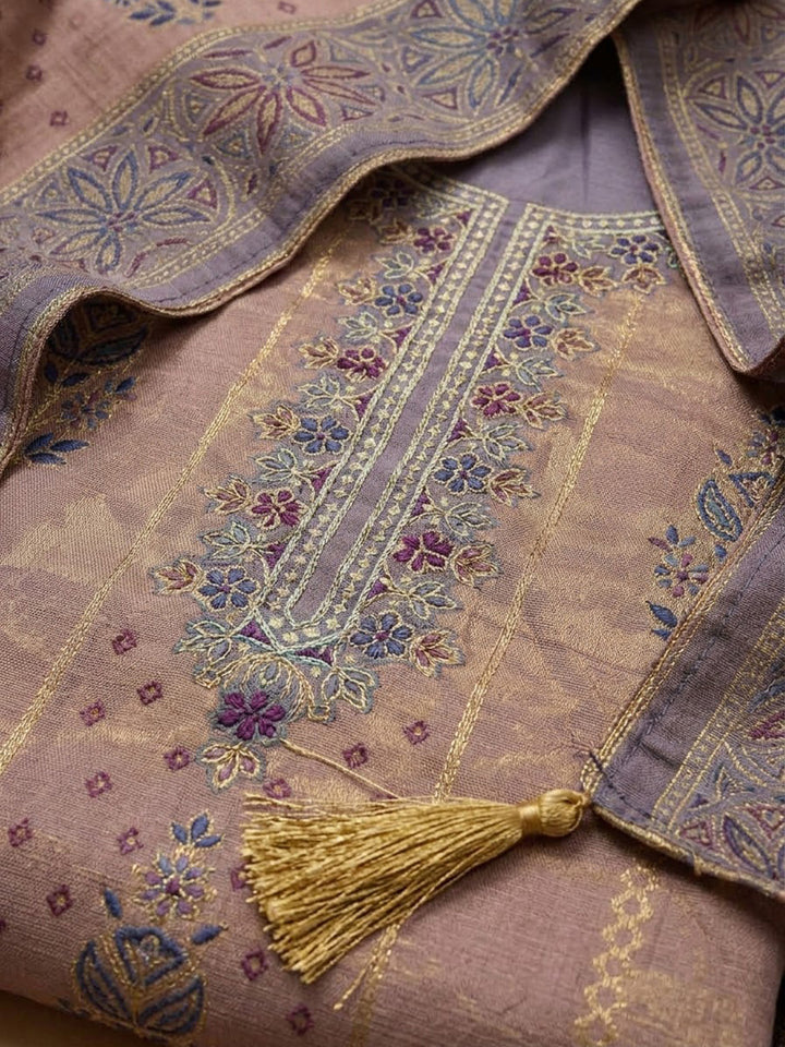 Onion-Pink Chanderi Embroidered Unstitched Dress Material