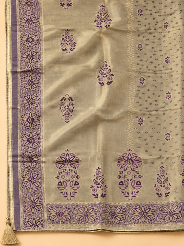 Purple Chanderi Embroidered Unstitched Dress Material