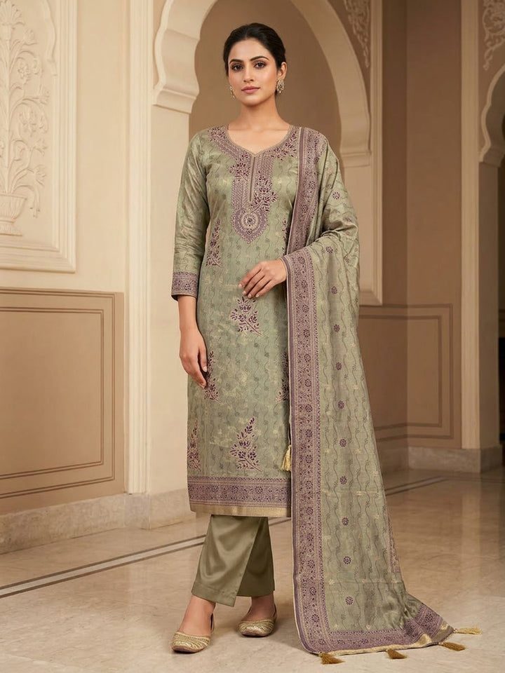 Onion-Pink Chanderi Embroidered Unstitched Dress Material