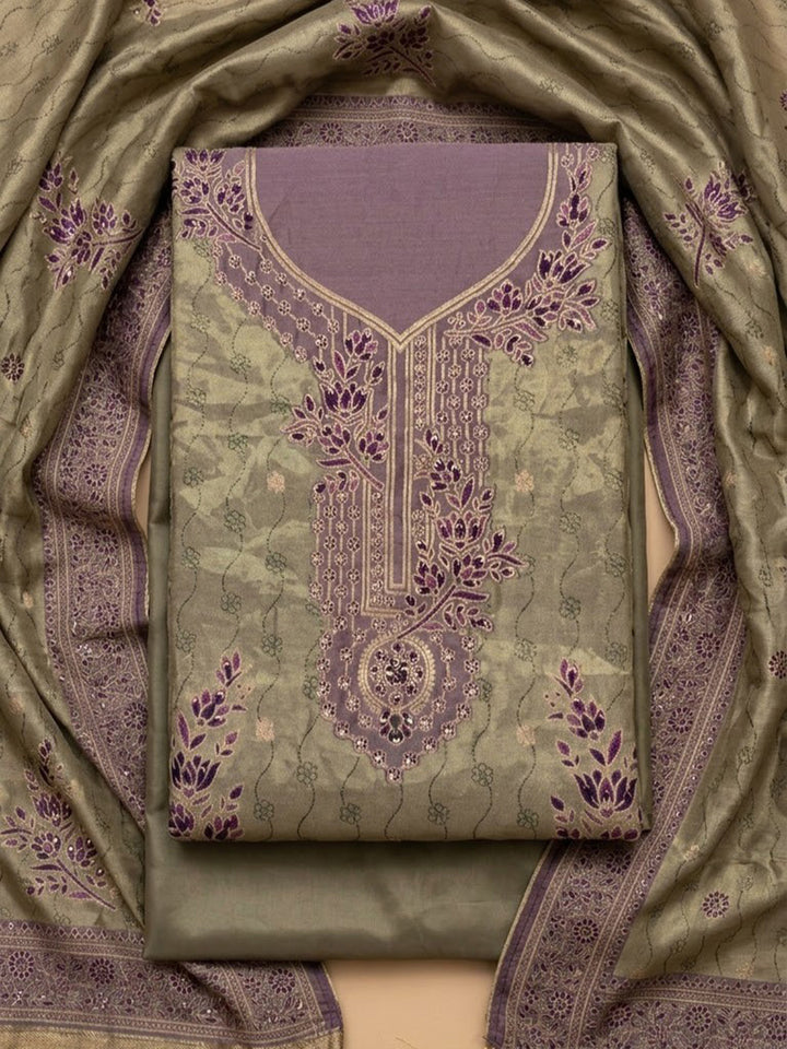 Onion-Pink Chanderi Embroidered Unstitched Dress Material
