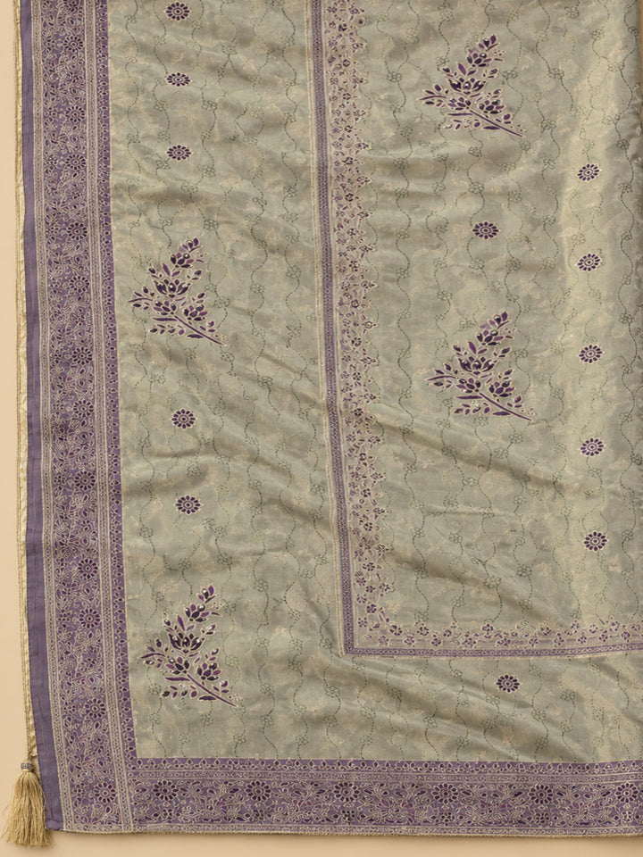Onion-Pink Chanderi Embroidered Unstitched Dress Material