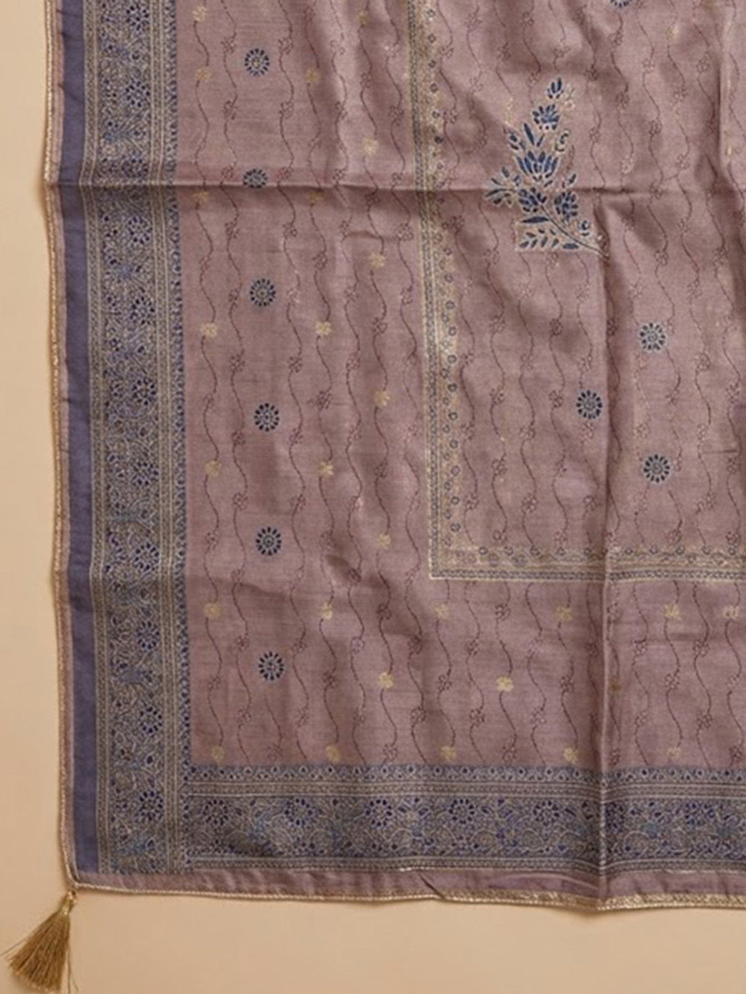Purple Chanderi Embroidered Unstitched Dress Material