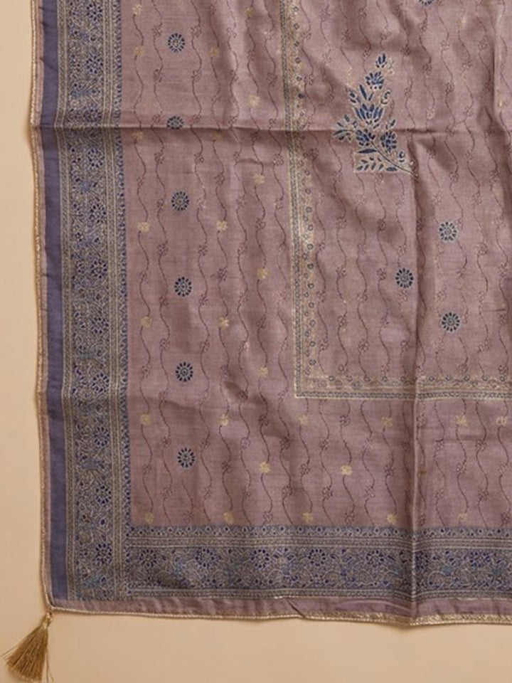 Purple Chanderi Embroidered Unstitched Dress Material