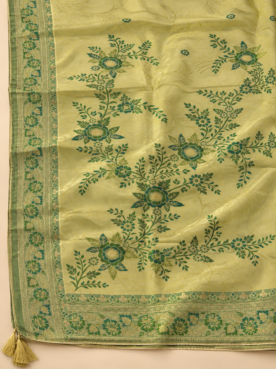 Mehndi Chanderi Embroidered Unstitched Dress Material