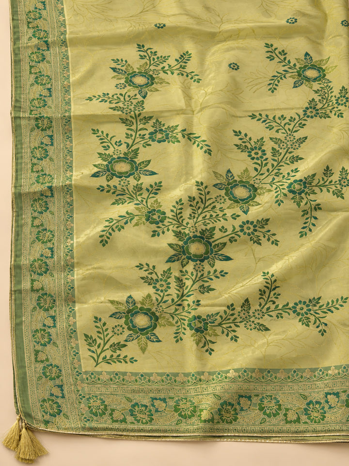 Mehndi Chanderi Embroidered Unstitched Dress Material