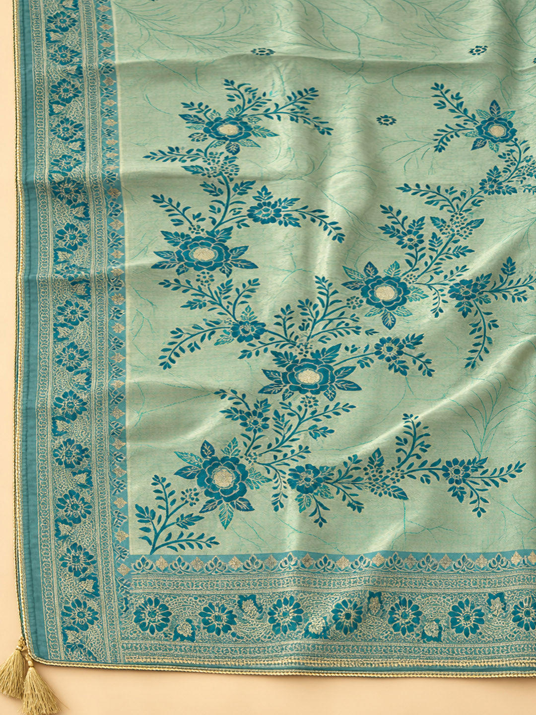 Sea-Green Chanderi Embroidered Unstitched Dress Material