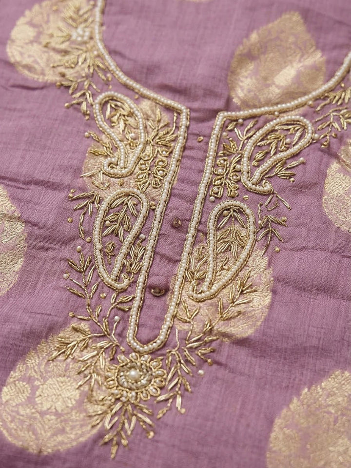 Purple Chanderi Embroidered Unstitched Dress Material