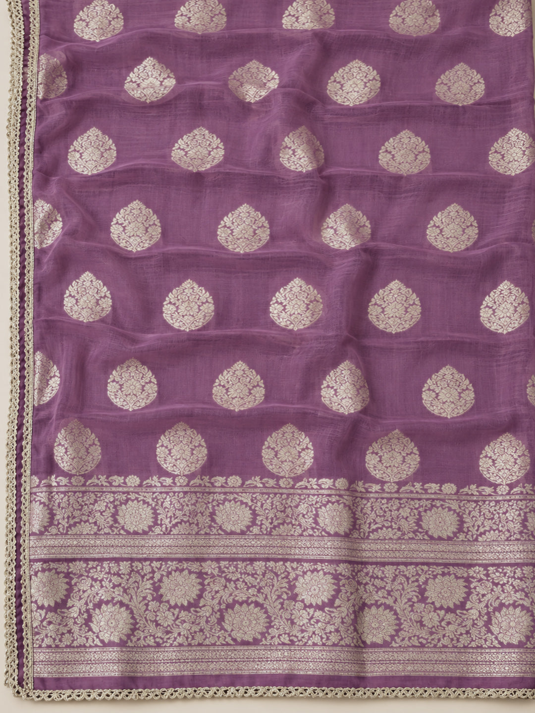 Purple Chanderi Embroidered Unstitched Dress Material