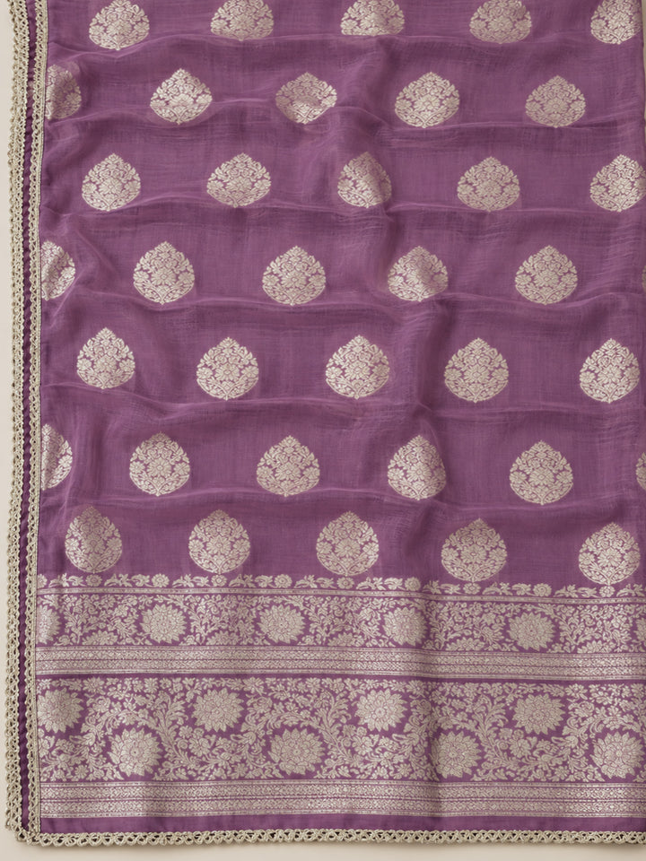 Purple Chanderi Embroidered Unstitched Dress Material