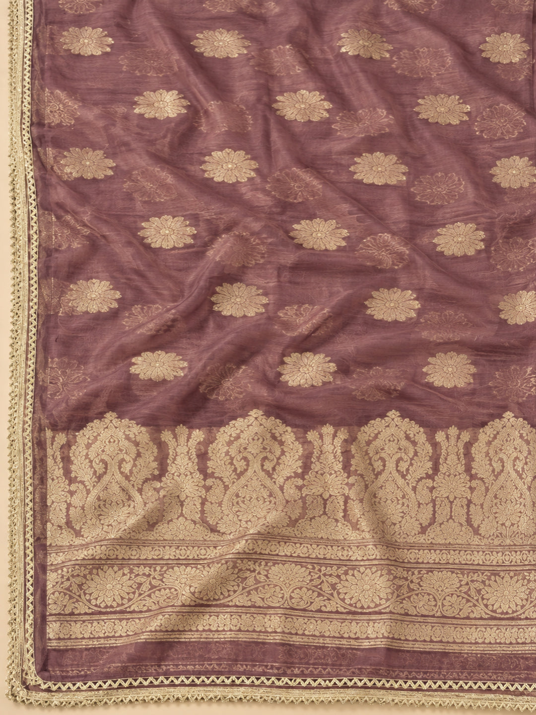 Lavender Chanderi Embroidered Unstitched Dress Material