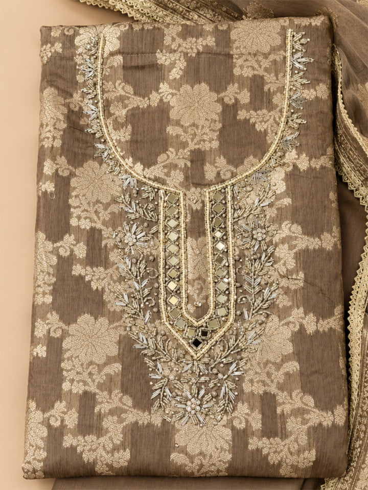Mouse Chanderi Embroidered Unstitched Dress Material