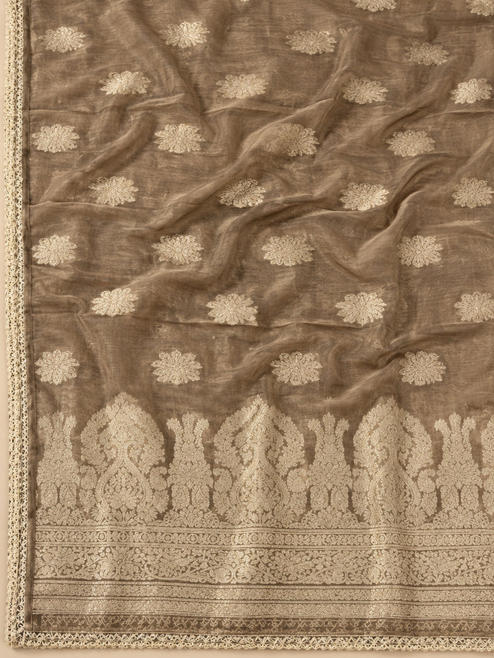 Mouse Chanderi Embroidered Unstitched Dress Material
