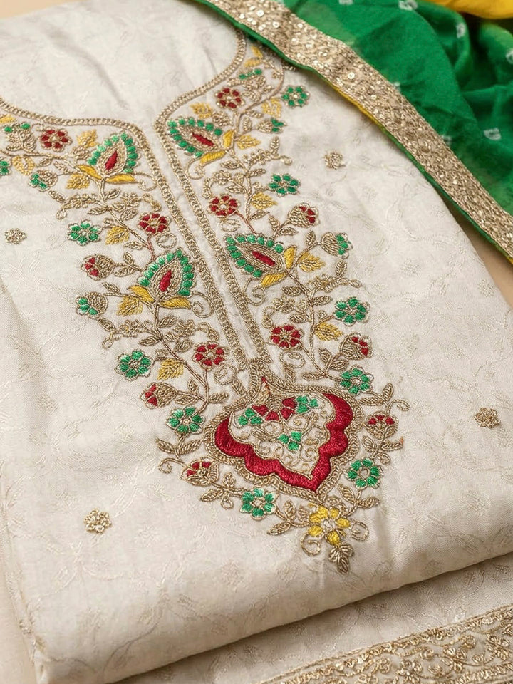 Cream Tissue Embroidered Unstitched Dress Material