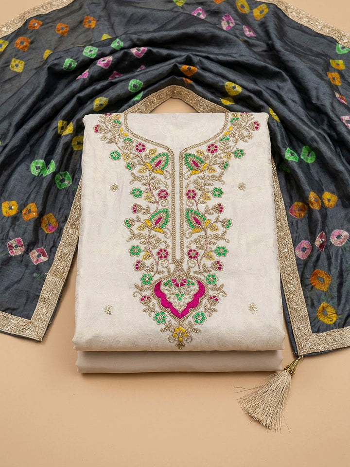 Cream Tissue Embroidered Unstitched Dress Material