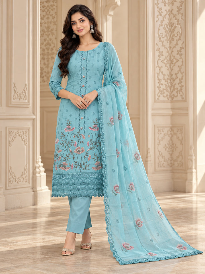 Firozee Chanderi Printed Unstitched Dress Material