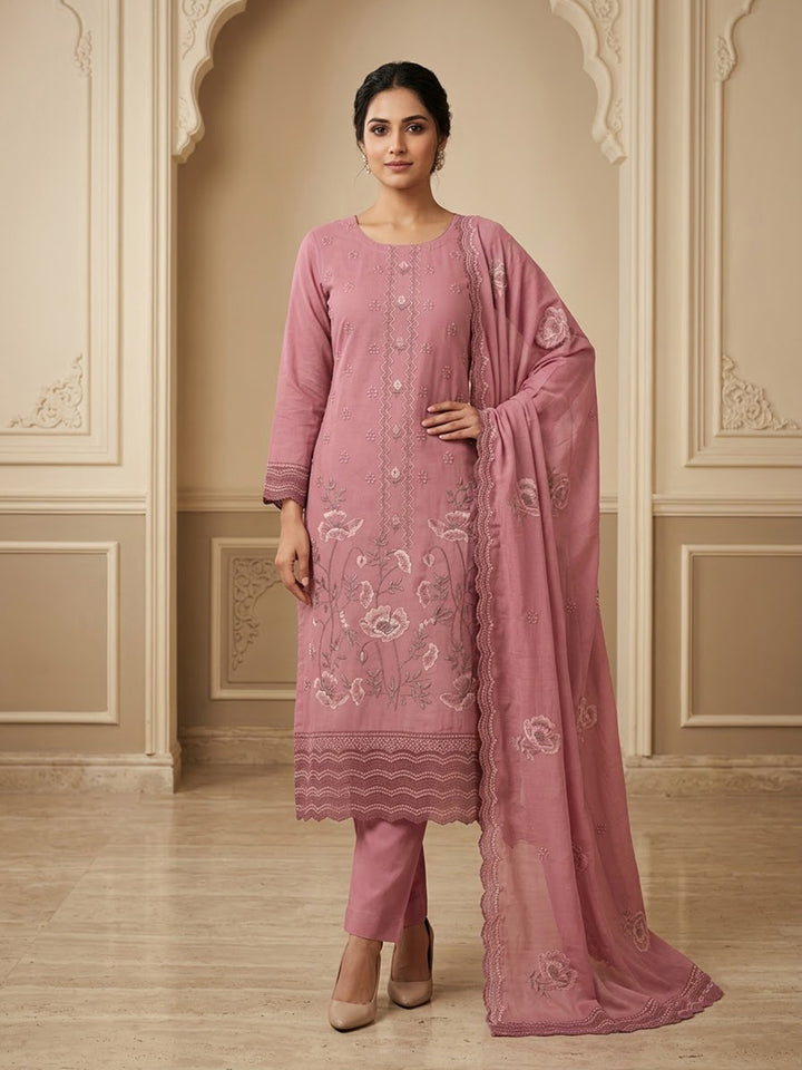 Peach Chanderi Printed Unstitched Dress Material