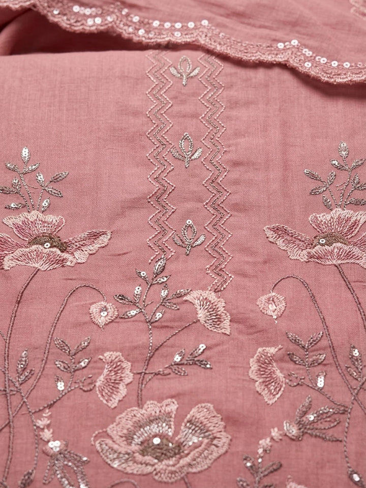 Peach Chanderi Printed Unstitched Dress Material
